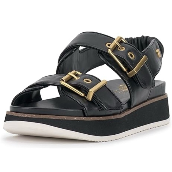 Vince Camuto Anivay Black and Gold Leather Platform Sandals. Like New. - Picture 1 of 10
